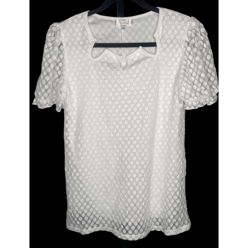 Shannon Ford NY blouse women's size small lined polka-dot sheer overlay boho